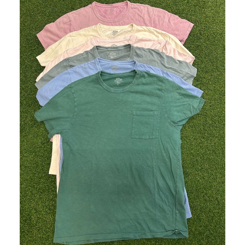 Lot of 6 J.Crew Mens Large Garment-Dyed Slub Cotton T-Shirts Pocket Crew Neck